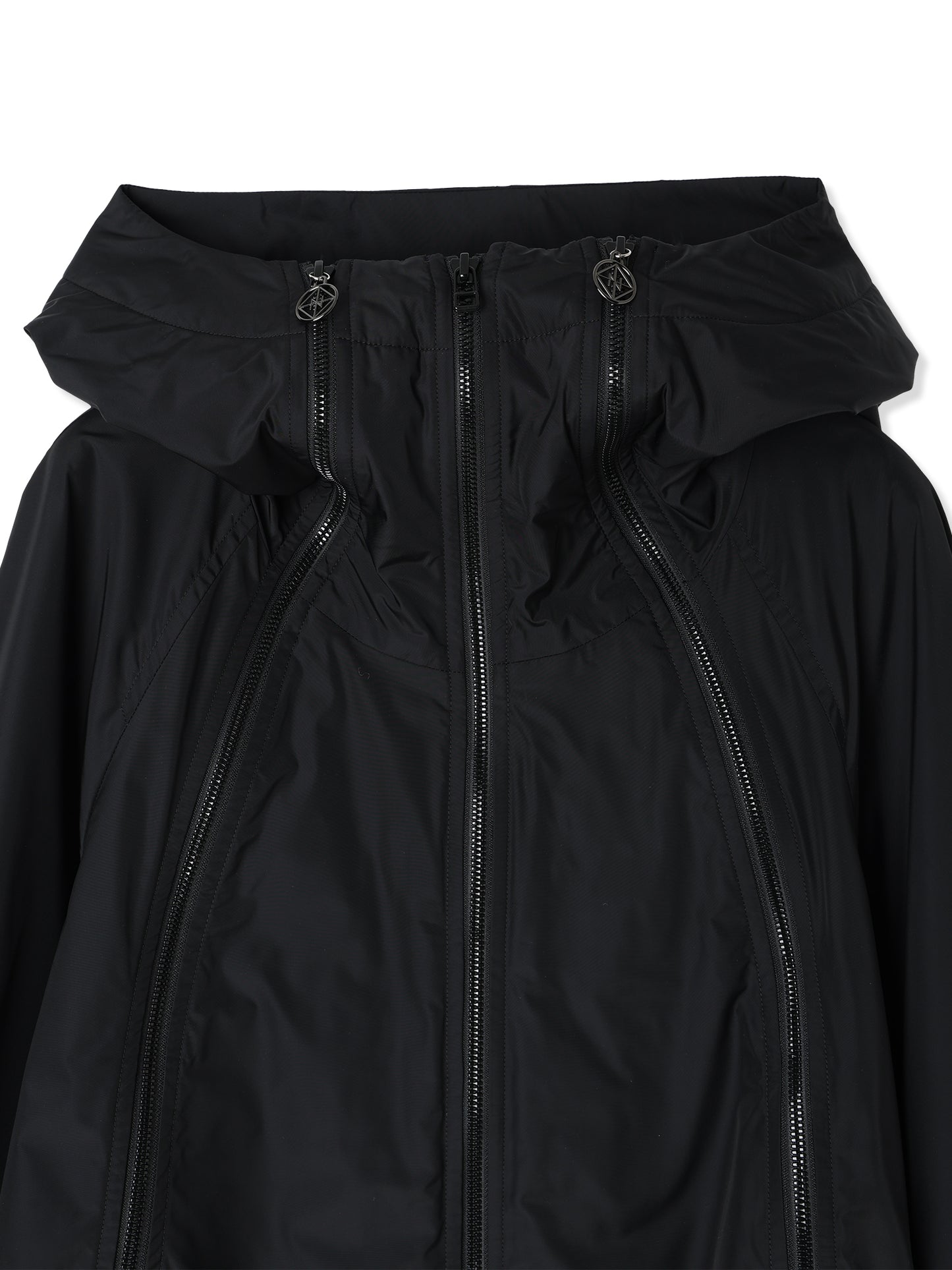 GLASSY NYLON FULL-ZIP SHORT HOODED JACKET