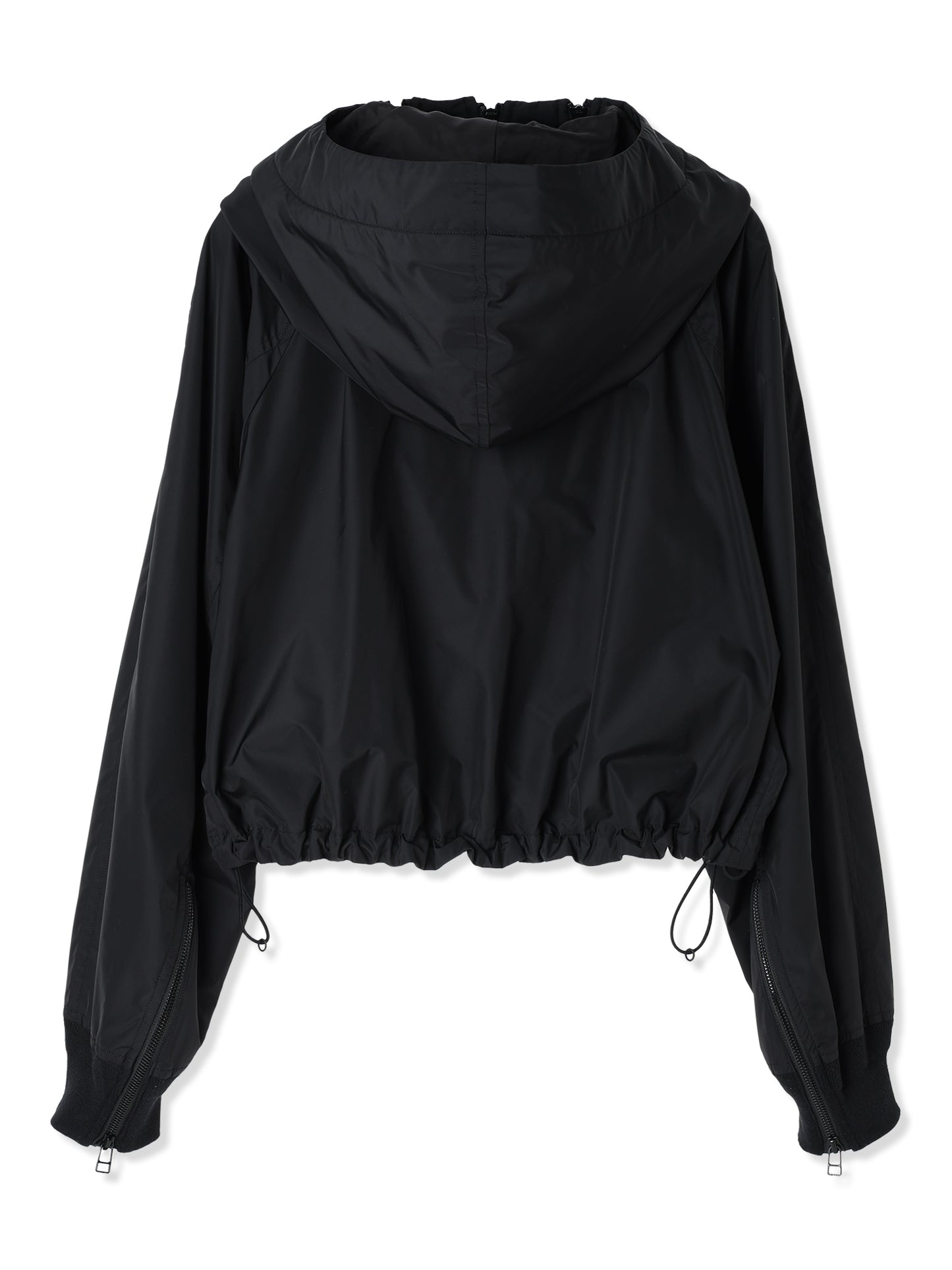 GLASSY NYLON FULL-ZIP SHORT HOODED JACKET