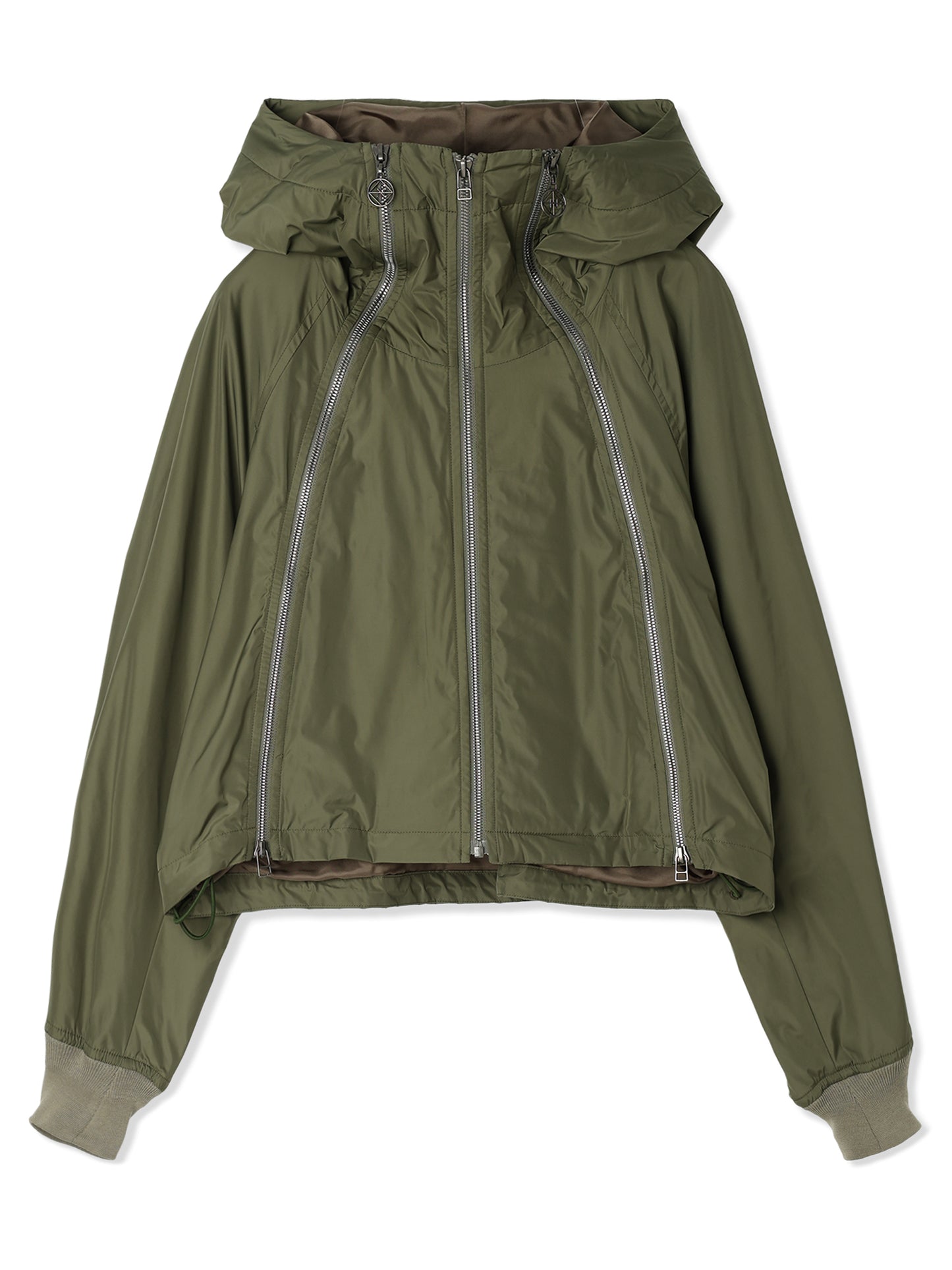 GLASSY NYLON FULL-ZIP SHORT HOODED JACKET (65 KHAKI)