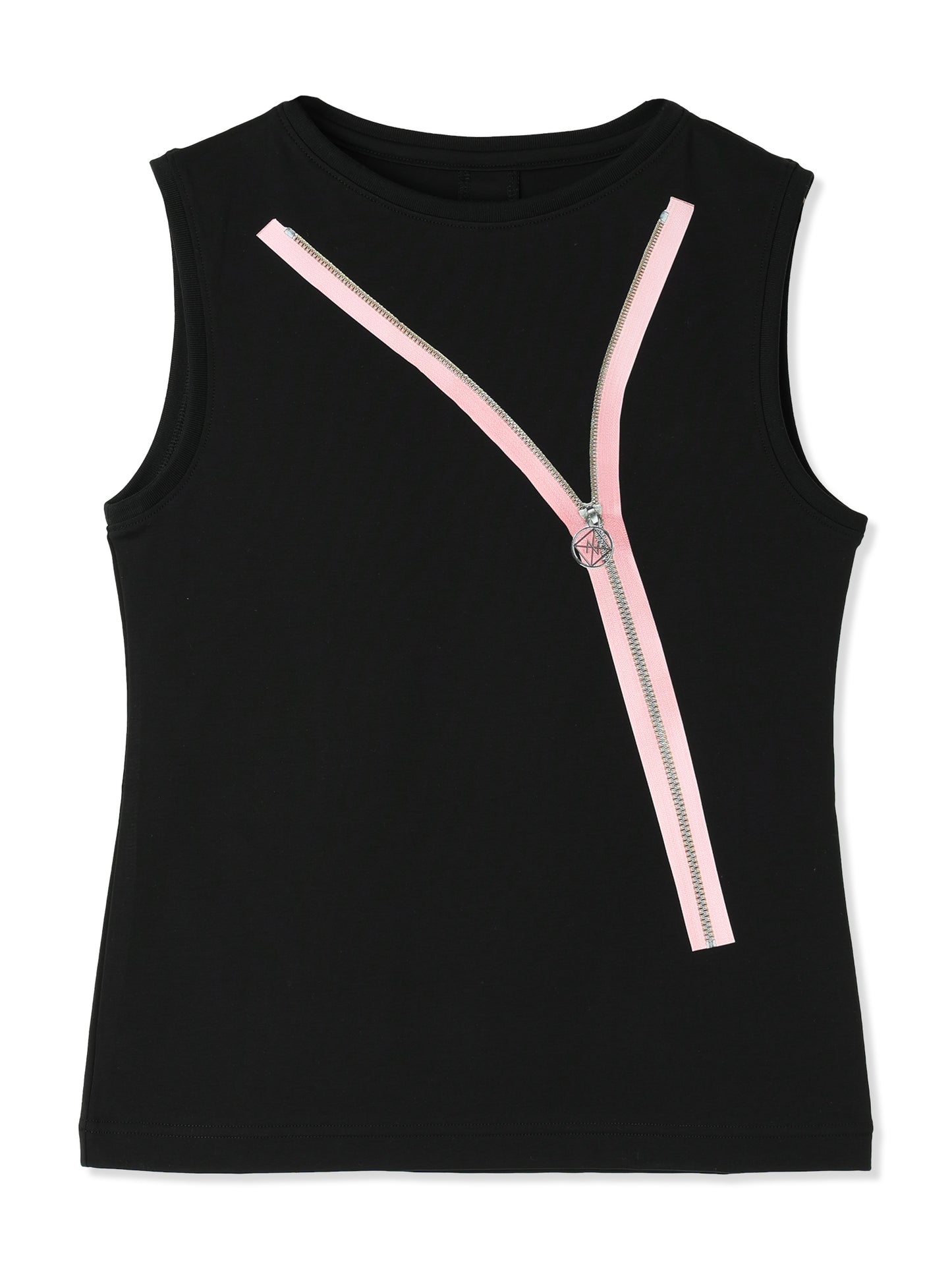 OPEN ZIPPER PRINTED SLEEVELESS SMOOTH T-SHIRT (15 BLACK)