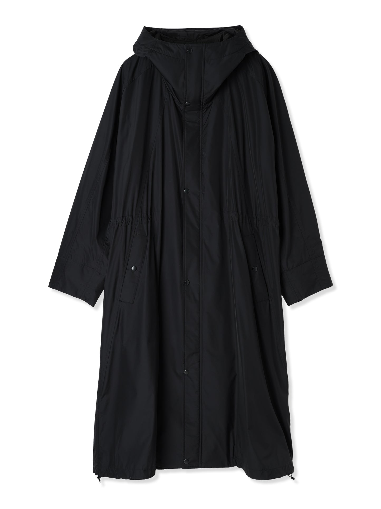 GLASSY NYLON HOODED LONG COAT (15 BLACK)