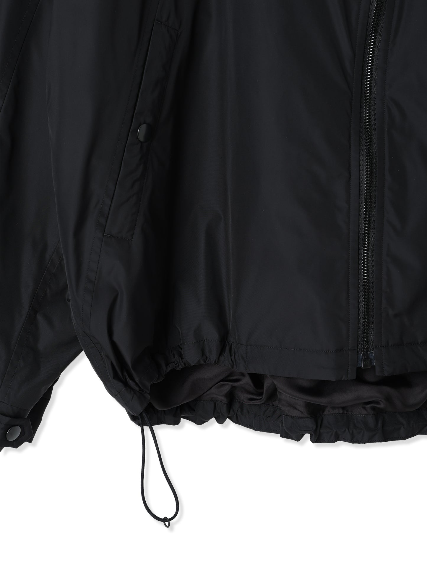 GLASSY NYLON DIAGONAL ZIP HOODED JACKET