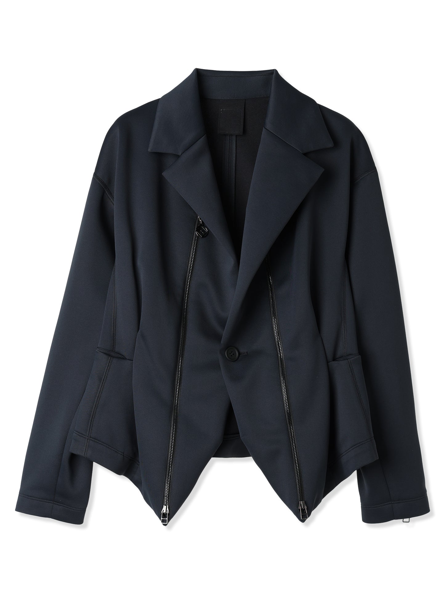 SILKY DOUBLE KNIT 3D ZIP UP JACKET (15 BLACK)