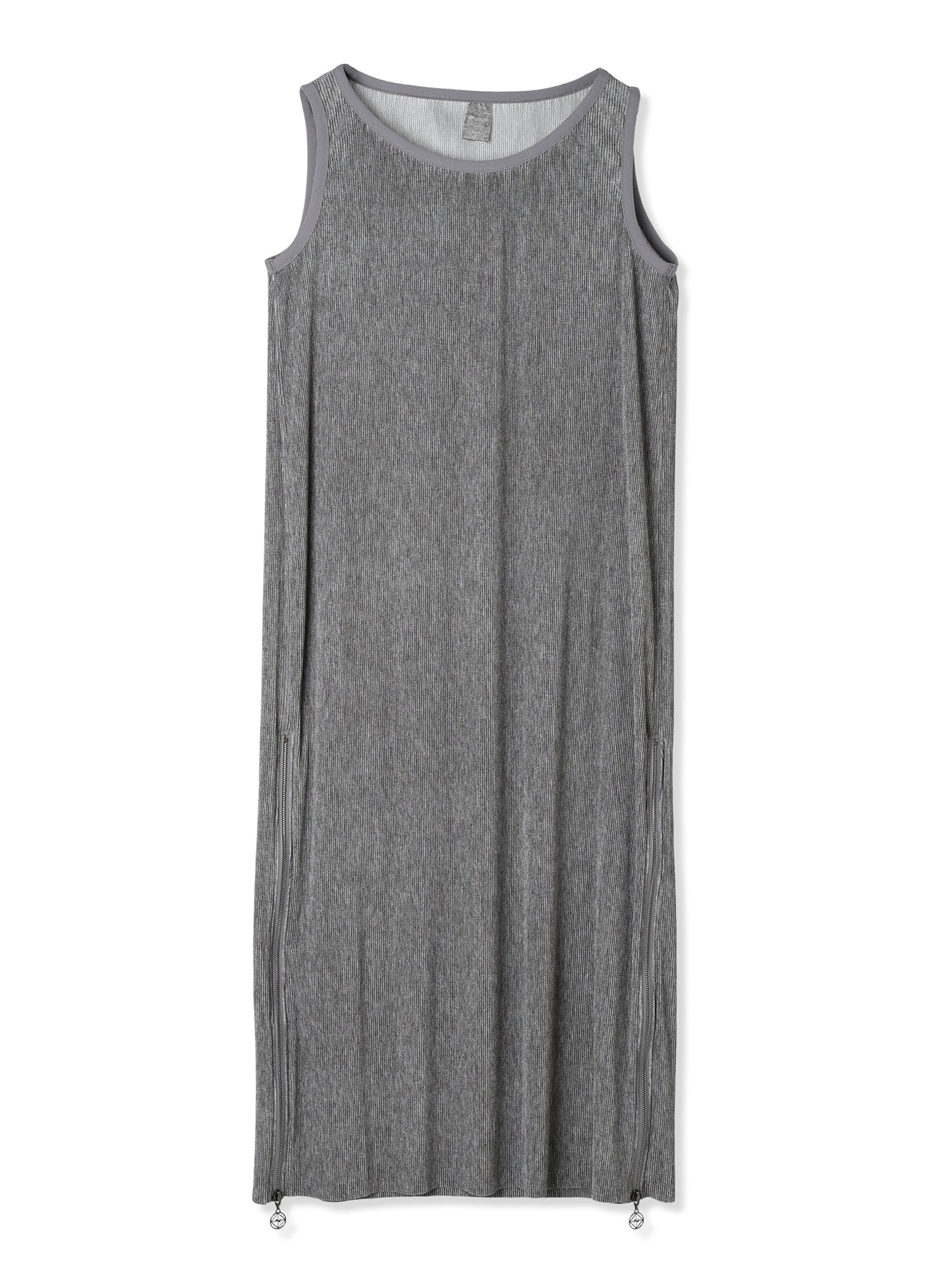 SILKY PLEATS PRINTED SLEEVELESS DRESS (13 GRAY)