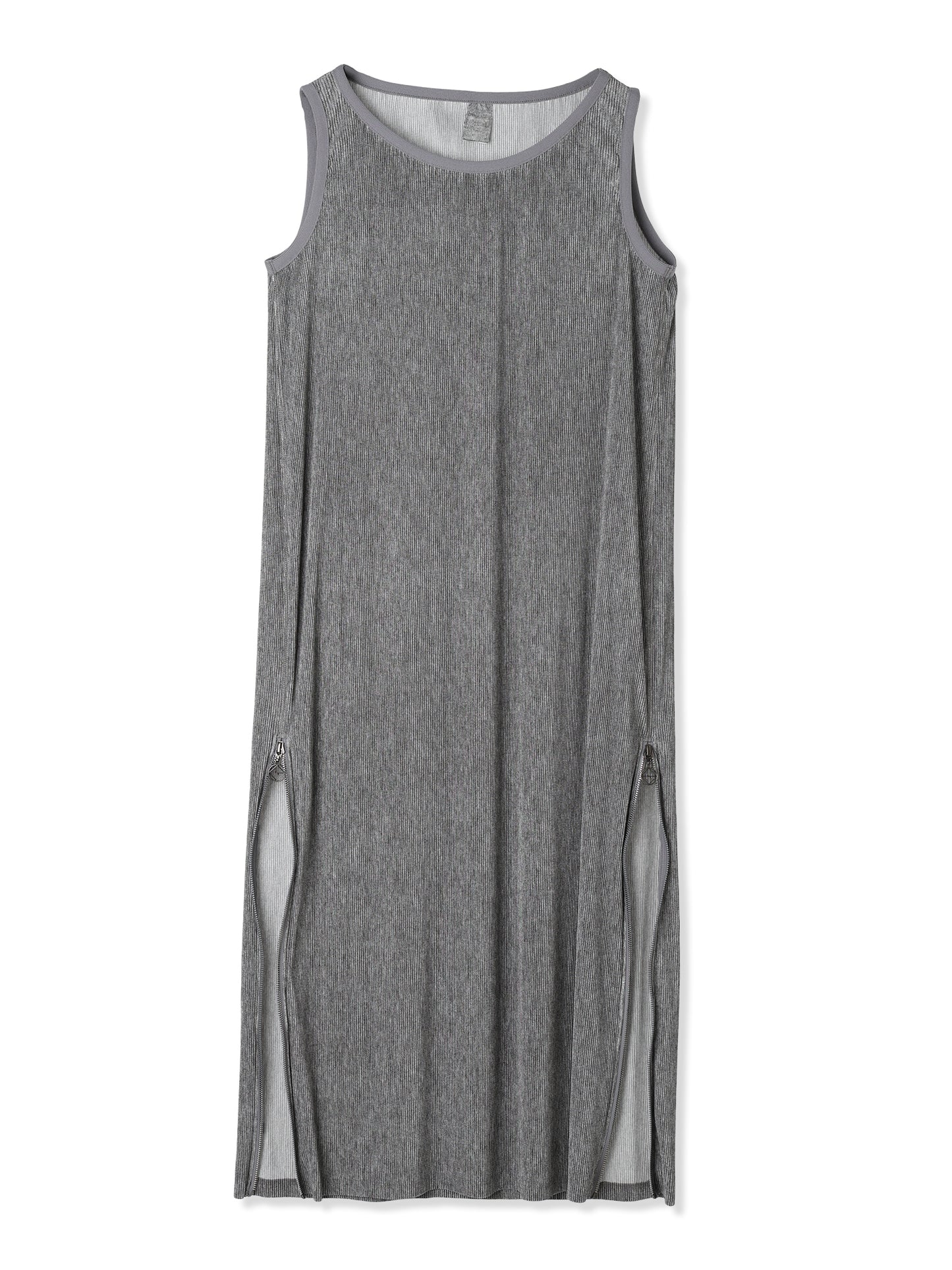 SILKY PLEATS PRINTED SLEEVELESS DRESS