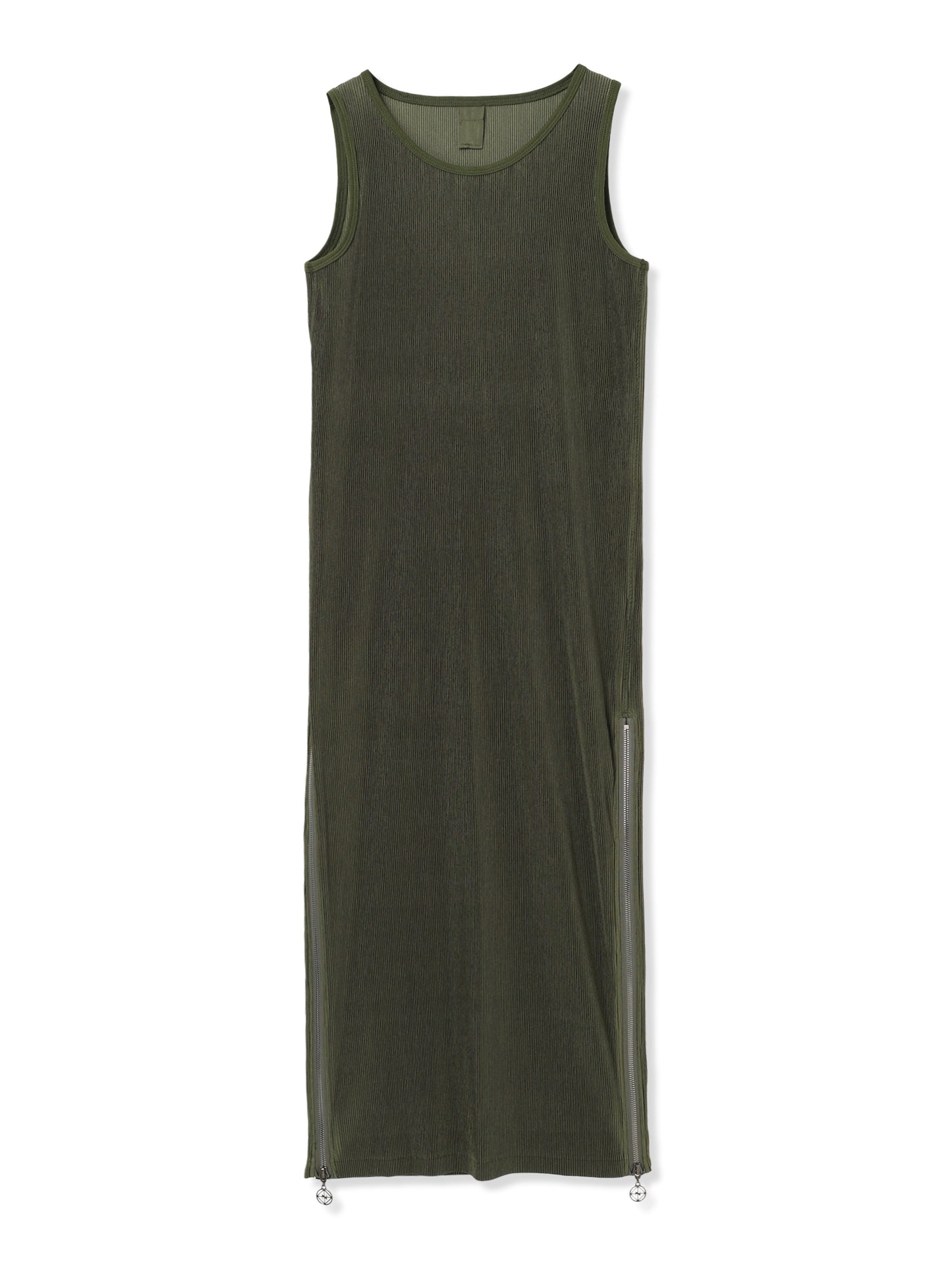 SILKY PLEATS SLEEVELESS DRESS (66 KHAKI)