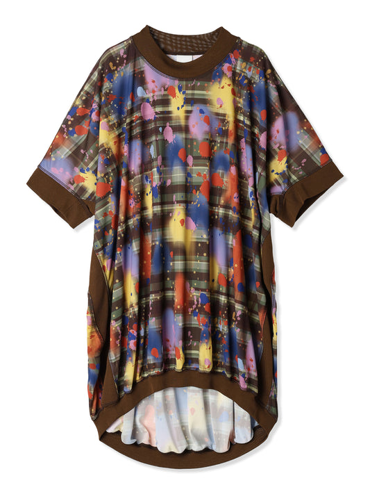 PAPER JERSEY PRINTED SHORT COCOON DRESS (44 BROWN)