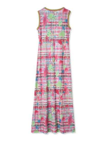 PAPER JERSEY PRINTED SLEEVELESS DRESS