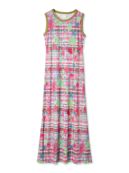 PAPER JERSEY PRINTED SLEEVELESS DRESS (23 DARK PINK)