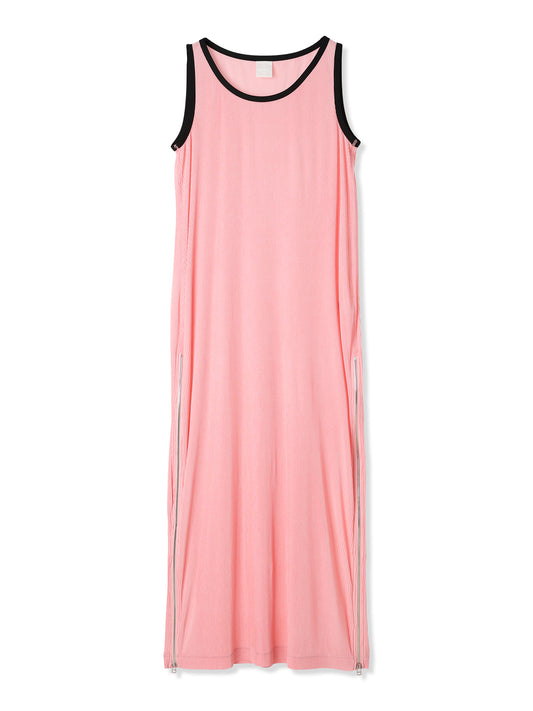 SILKY PLEATS PRINTED SLEEVELESS DRESS (22 PINK)