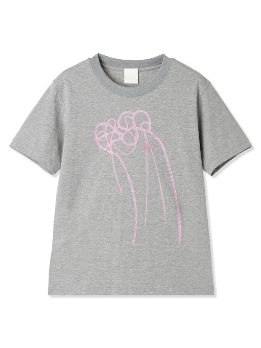 ZIPPER CORSAGE PRINTED SMOOTH T-SHIRT (13 GRAY)