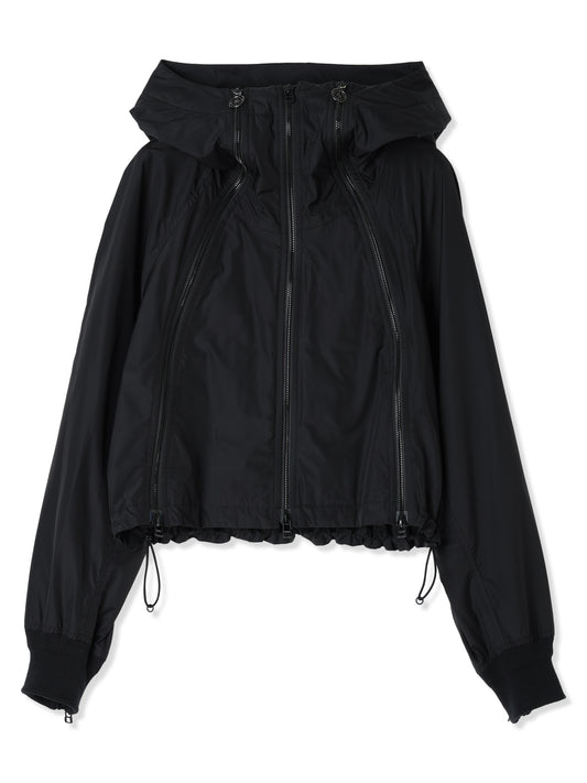 GLASSY NYLON FULL-ZIP SHORT HOODED JACKET (15 BLACK)