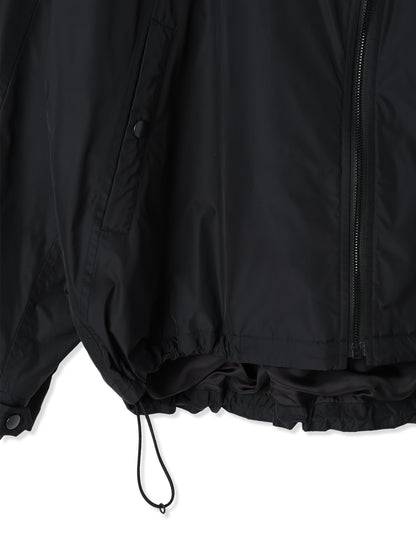GLASSY NYLON DIAGONAL ZIP HOODED JACKET