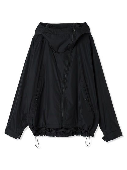 GLASSY NYLON DIAGONAL ZIP HOODED JACKET (15 BLACK)