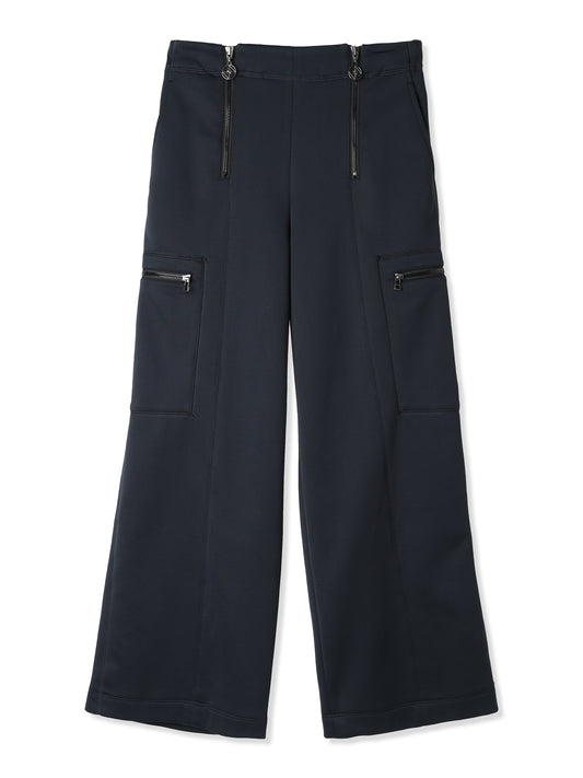 SILKY DOUBLE KNIT SEMI WIDE-LEG SAILOR STYLE PANTS (15 BLACK)