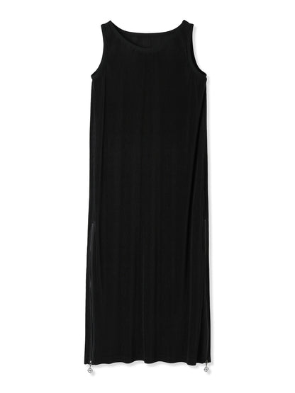 SILKY PLEATS PRINTED SLEEVELESS DRESS (15 BLACK)