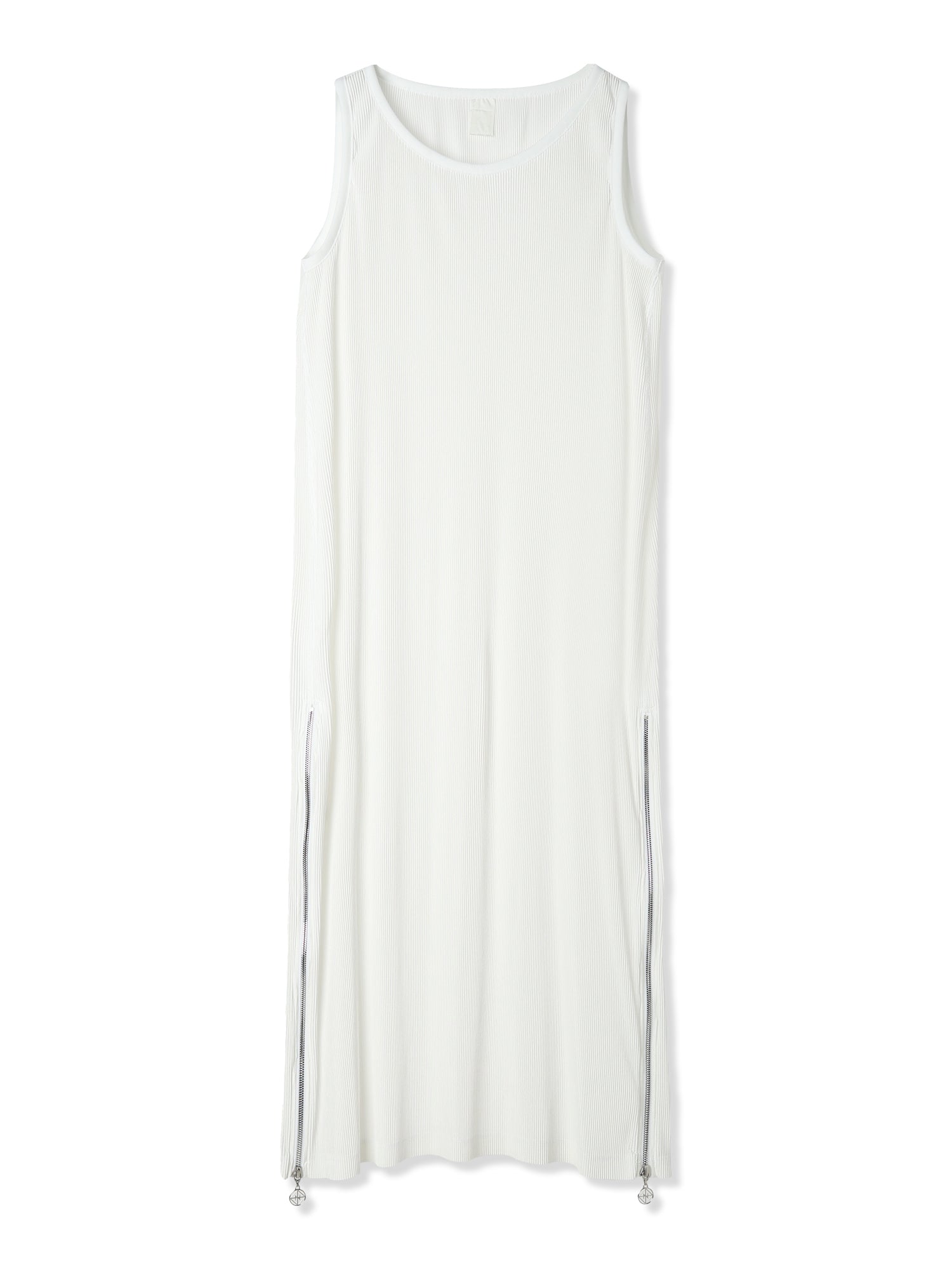 SILKY PLEATS PRINTED SLEEVELESS DRESS (01 WHITE)