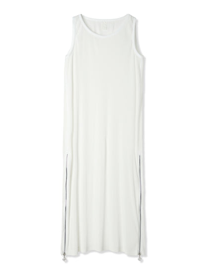 SILKY PLEATS PRINTED SLEEVELESS DRESS (01 WHITE)