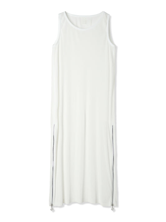 SILKY PLEATS PRINTED SLEEVELESS DRESS (01 WHITE)