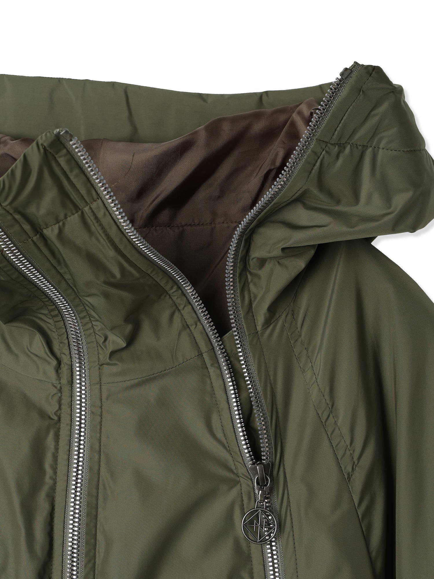 GLASSY NYLON FULL ZIP HOODED JACKET