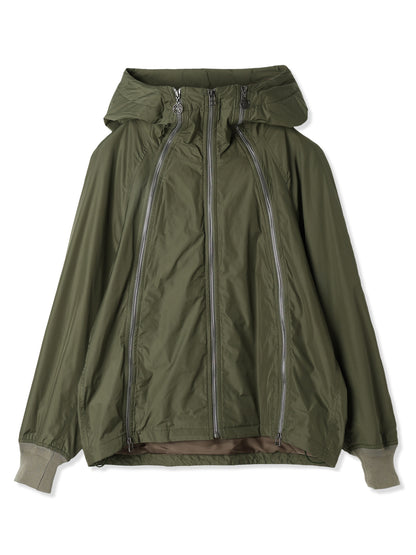 GLASSY NYLON FULL ZIP HOODED JACKET (65 KHAKI)