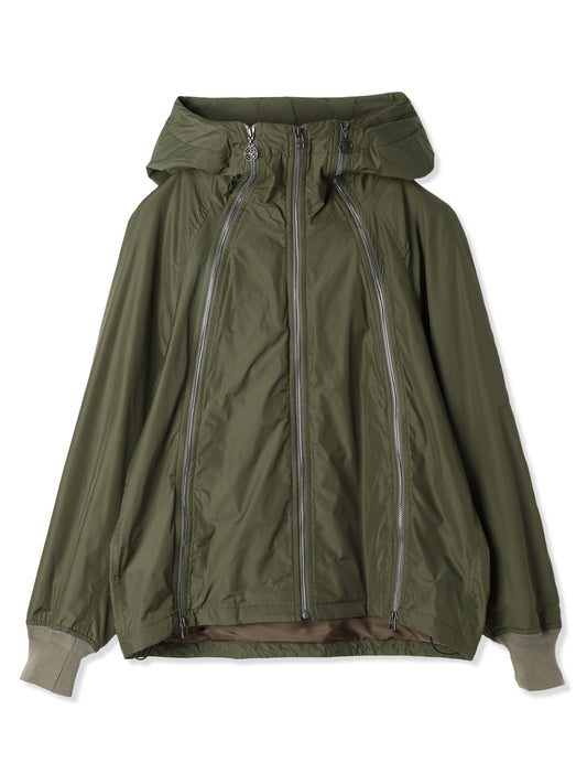 GLASSY NYLON FULL ZIP HOODED JACKET (65 KHAKI)
