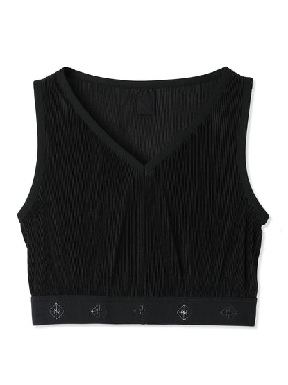 SILKY PLEATS CROPPED TANK TOP (15 BLACK)
