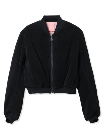 SILKY PLEATS MILITARY BOMBER JACKET (15 BLACK)