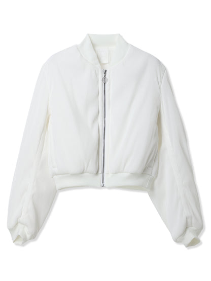 SILKY PLEATS MILITARY BOMBER JACKET (01 WHITE)