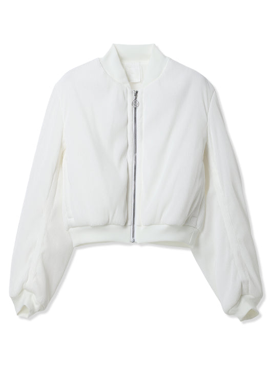 SILKY PLEATS MILITARY BOMBER JACKET (01 WHITE)