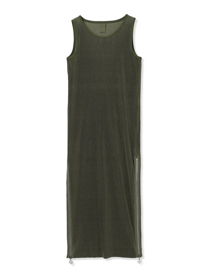 SILKY PLEATS SLEEVELESS DRESS (66 KHAKI)