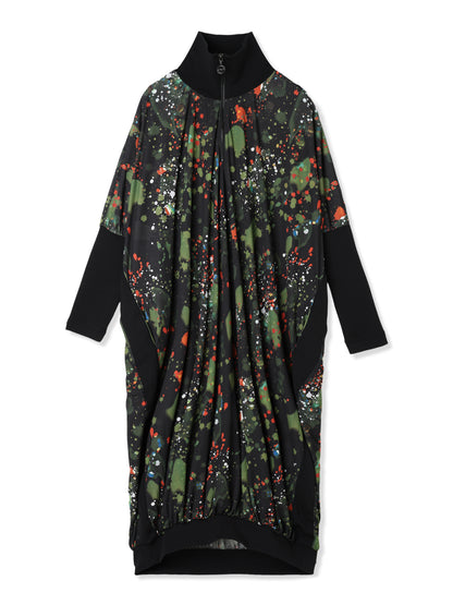 PAPER JERSEY PRINTED COCOON DRESS (15 BLACK)