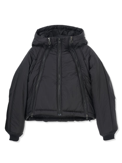 LIGHT RIPSTOP NYLON FULL ZIP HOODED PADDED JACKET (15 BLACK)