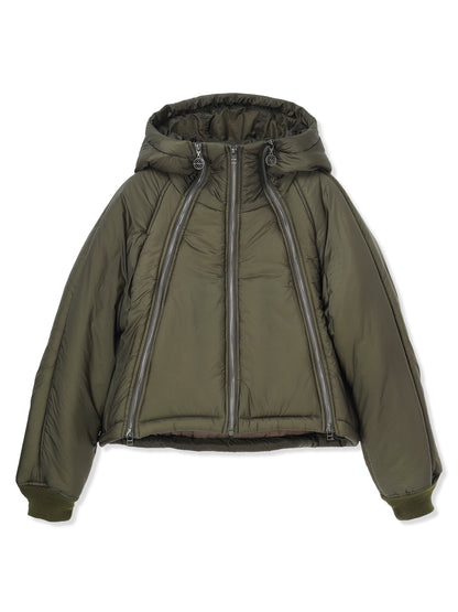 LIGHT RIPSTOP NYLON FULL ZIP HOODED PADDED JACKET (66 KHAKI)