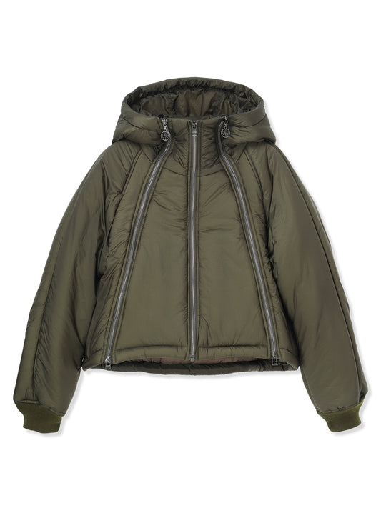 LIGHT RIPSTOP NYLON FULL ZIP HOODED PADDED JACKET (66 KHAKI)
