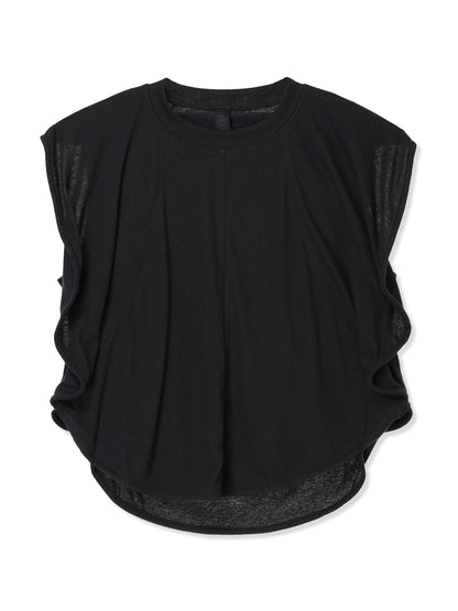 COTTON/LINEN PAPER-LIKE JERSEY CIRCLE SILHOUETTE TOP (15 BLACK)