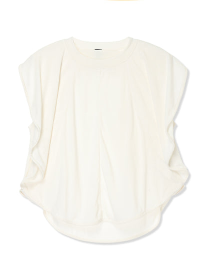 COTTON/LINEN PAPER-LIKE JERSEY CIRCLE SILHOUETTE TOP (01 WHITE)