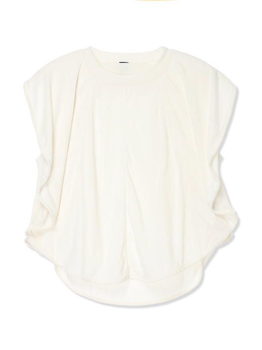 COTTON/LINEN PAPER-LIKE JERSEY CIRCLE SILHOUETTE TOP (01 WHITE)