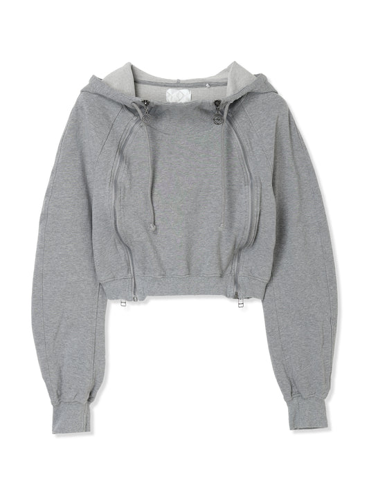 SHRINK FRENCH TERRY CROPPED HOODIE SWEAT SHIRT (13 GRAY)