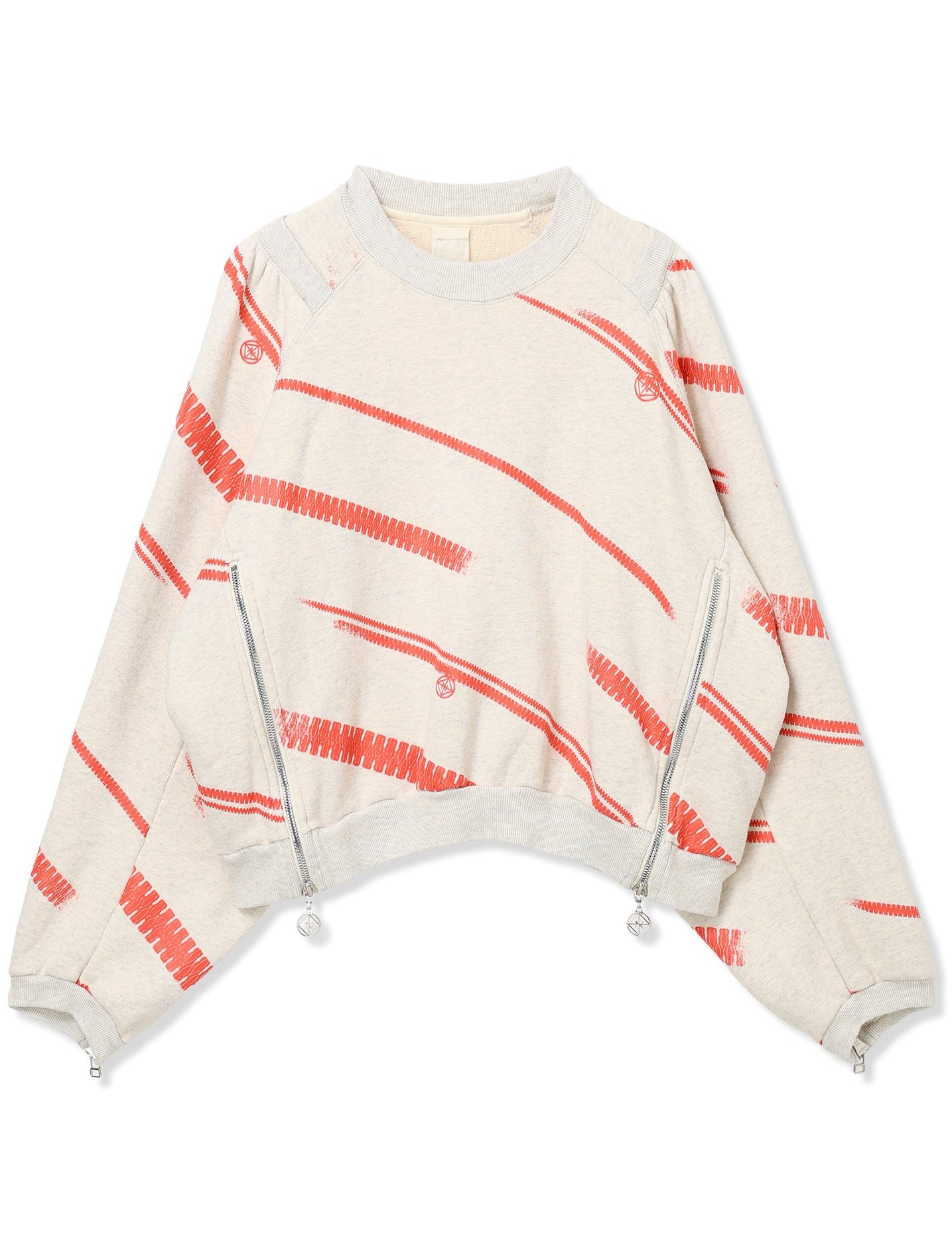 PRINT TERRY DIAGONAL ZIP CREWNECK SWEAT SHIRT