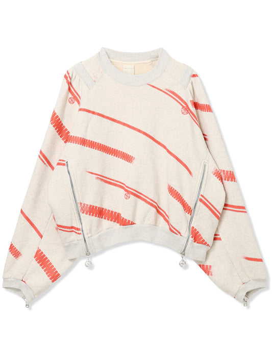 PRINT TERRY DIAGONAL ZIP CREWNECK SWEAT SHIRT