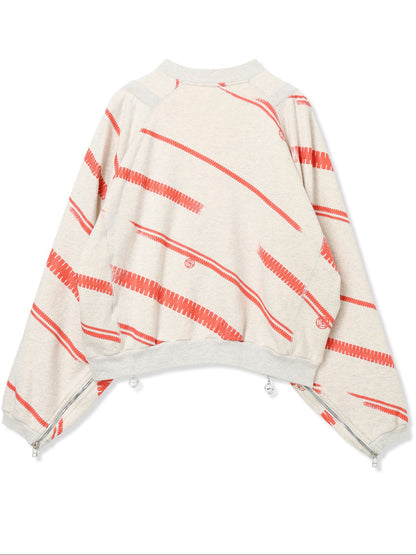 PRINT TERRY DIAGONAL ZIP CREWNECK SWEAT SHIRT