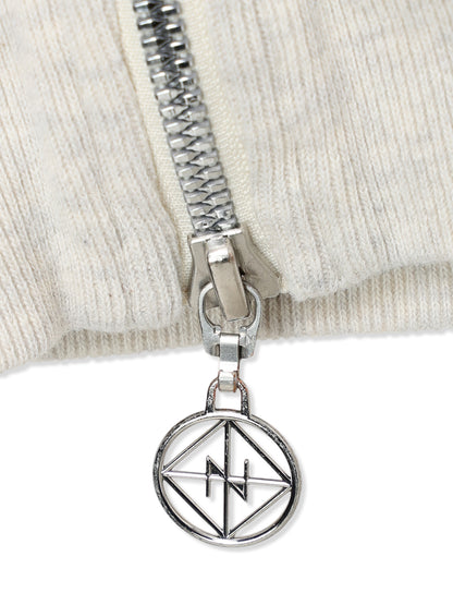 PRINT TERRY DIAGONAL ZIP CREWNECK SWEAT SHIRT